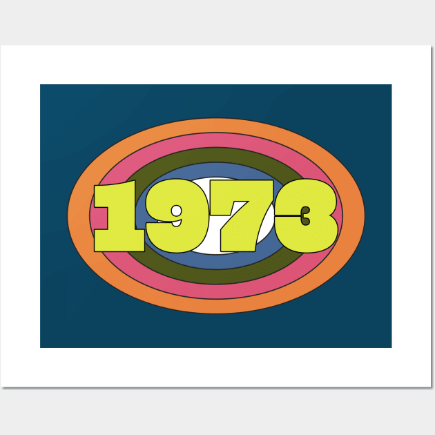 Yellow Year 1973 Rainbow Ellipse Vintage Typography Wall Art by ellenhenryart